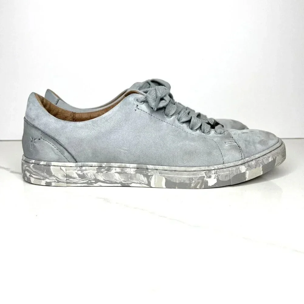 Frye Ivy Blue Ice Gray Nubuck Leather Sneakers Comfort Y2K Outsoles $178 Lace up